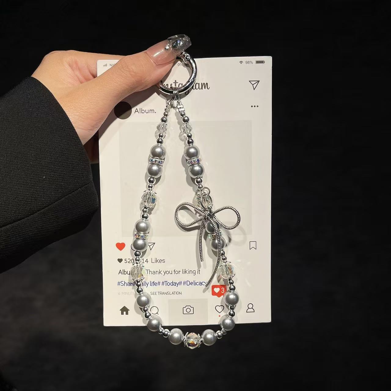 Pearl & Crystal Bow Phone Charm | Knotive