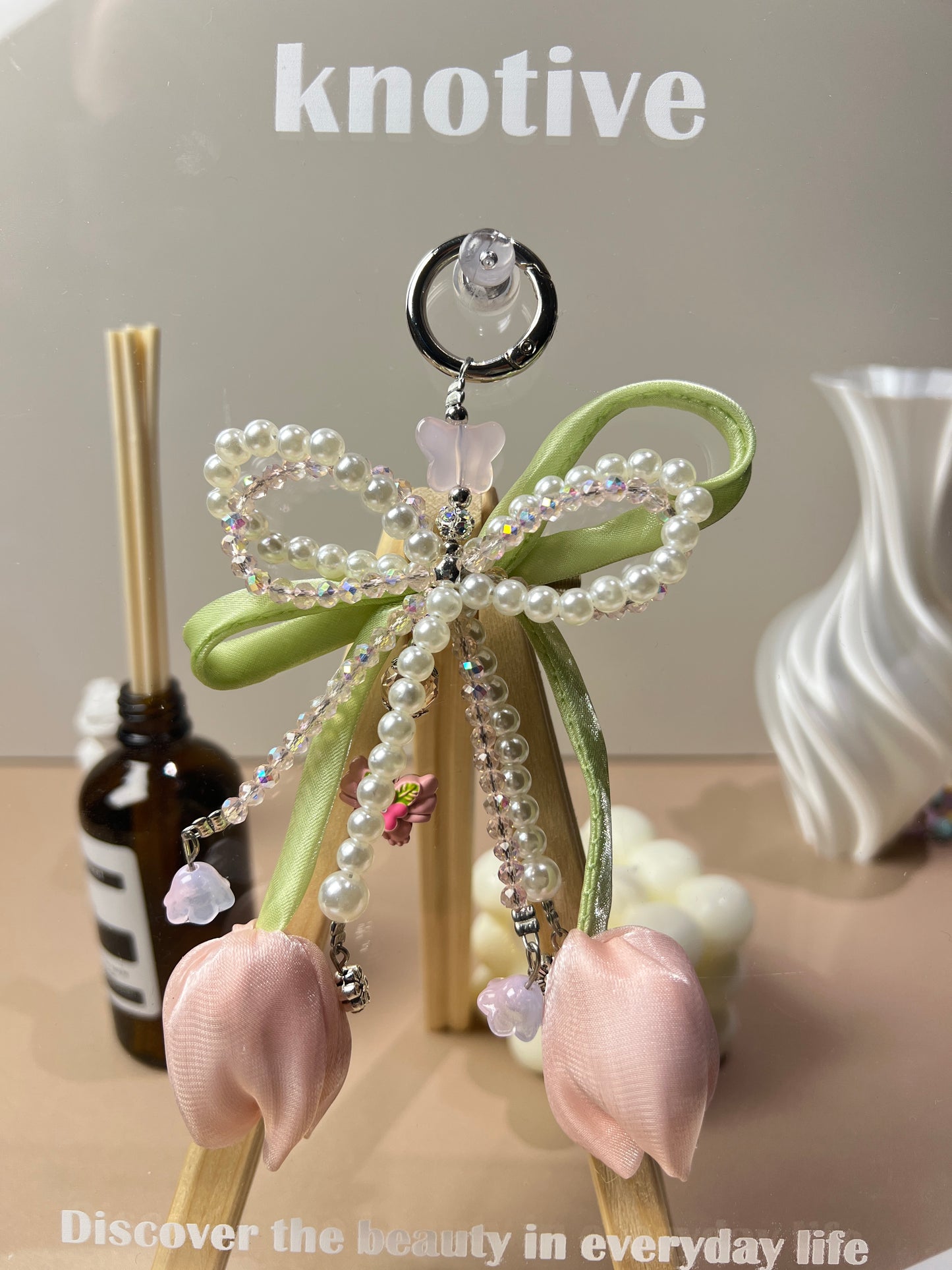 Pearl Bow & Double Tulip Phone Charm | Knotive