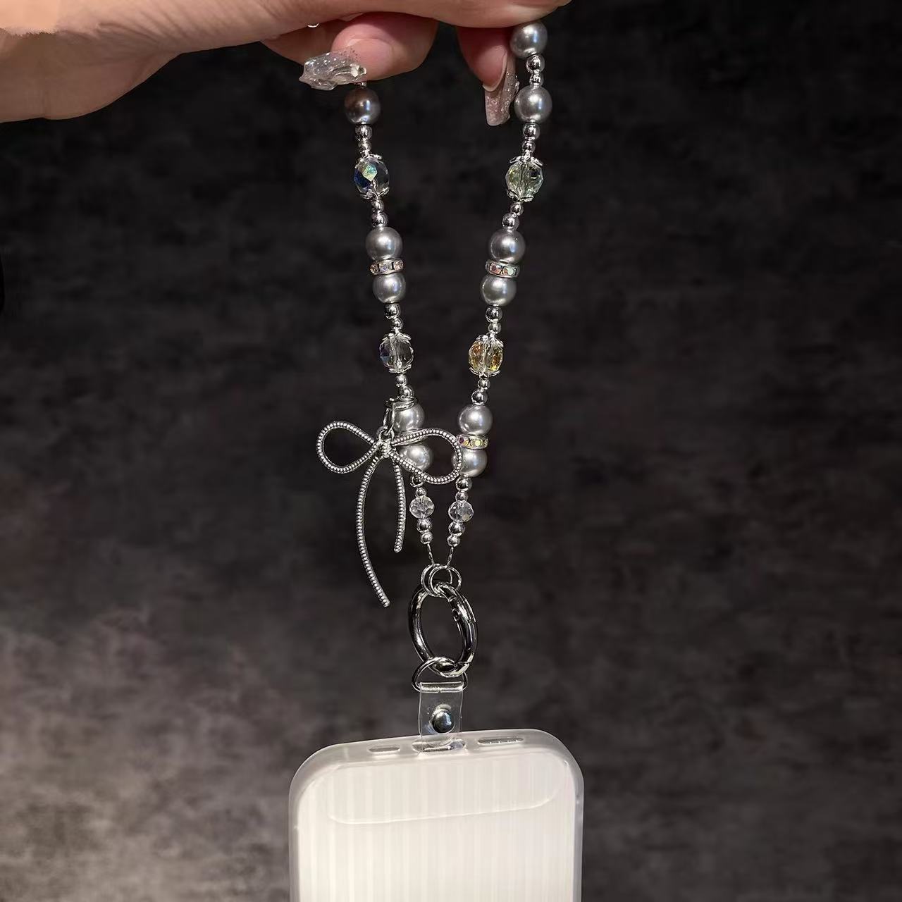 Pearl & Crystal Bow Phone Charm | Knotive