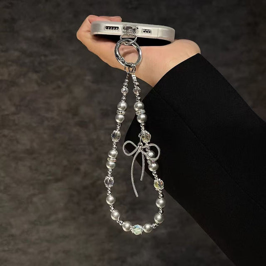 Pearl & Crystal Bow Phone Charm | Knotive