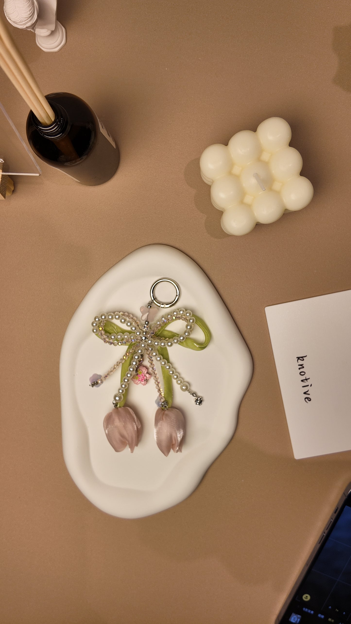 Pearl Bow & Double Tulip Phone Charm | Knotive