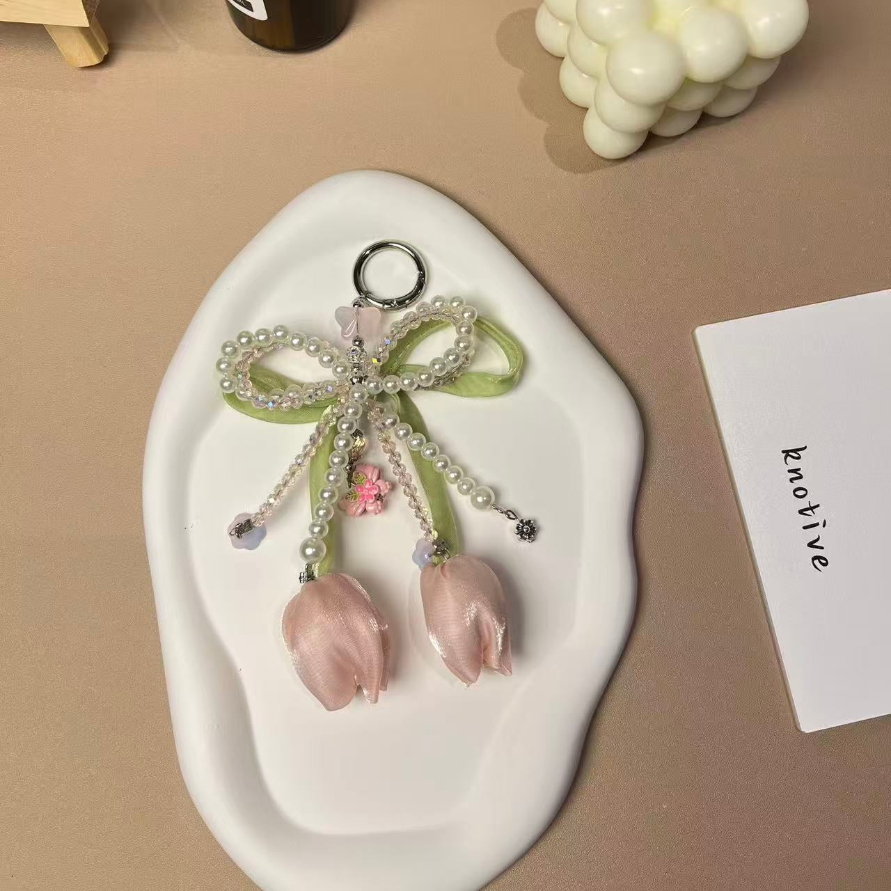 Pearl Bow & Double Tulip Phone Charm | Knotive