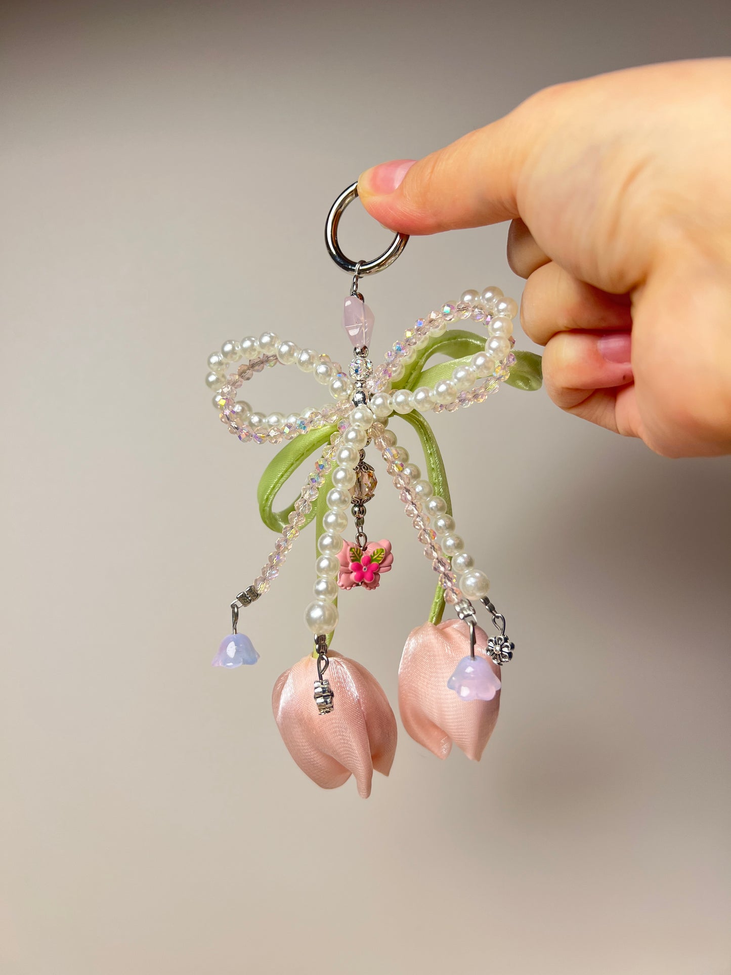 Pearl Bow & Double Tulip Phone Charm | Knotive